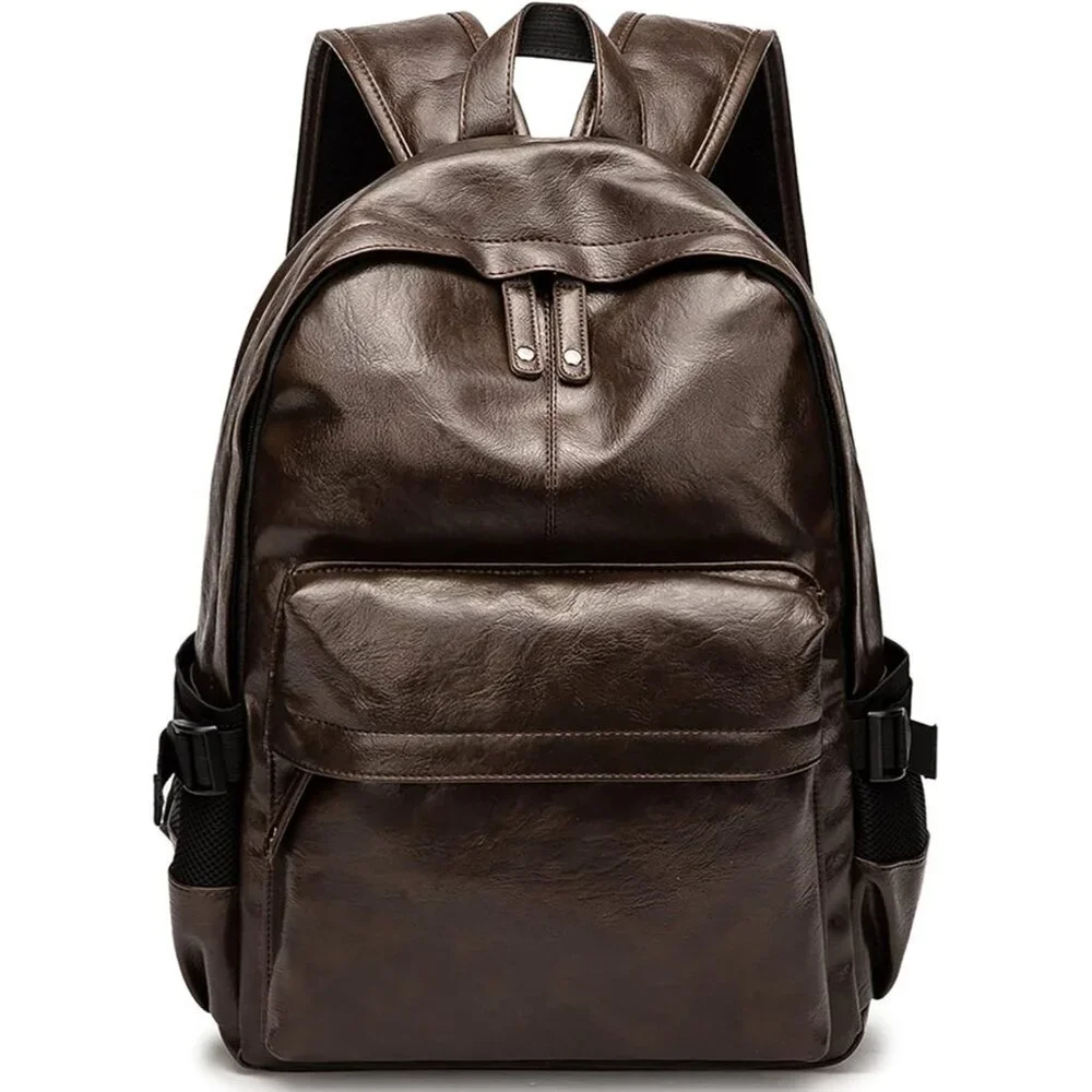Men's Brown School College Book Bag Casual Day Pack Leather Laptop Backpack